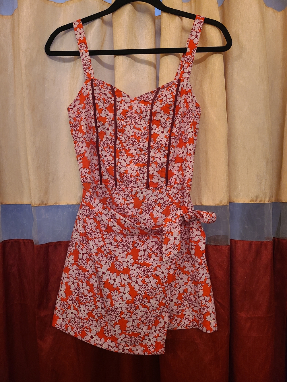 Floral Red Skort Sundress with Tie Waist